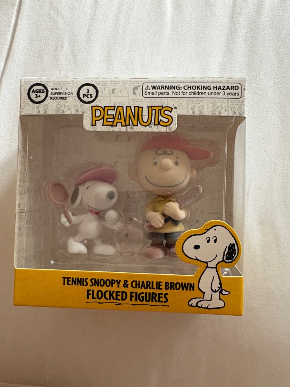 Peanuts Tennis Snoopy & Charlie Brown Flocked Figures - Yellow & Pink Accents